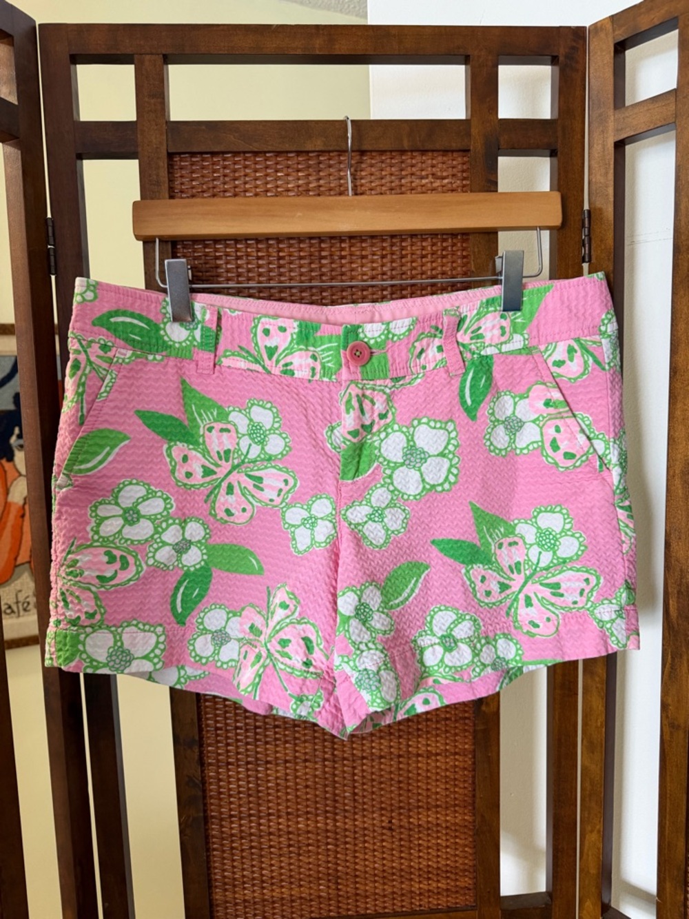Callahan Pink Floral Print Bermuda Shorts with Green Accents